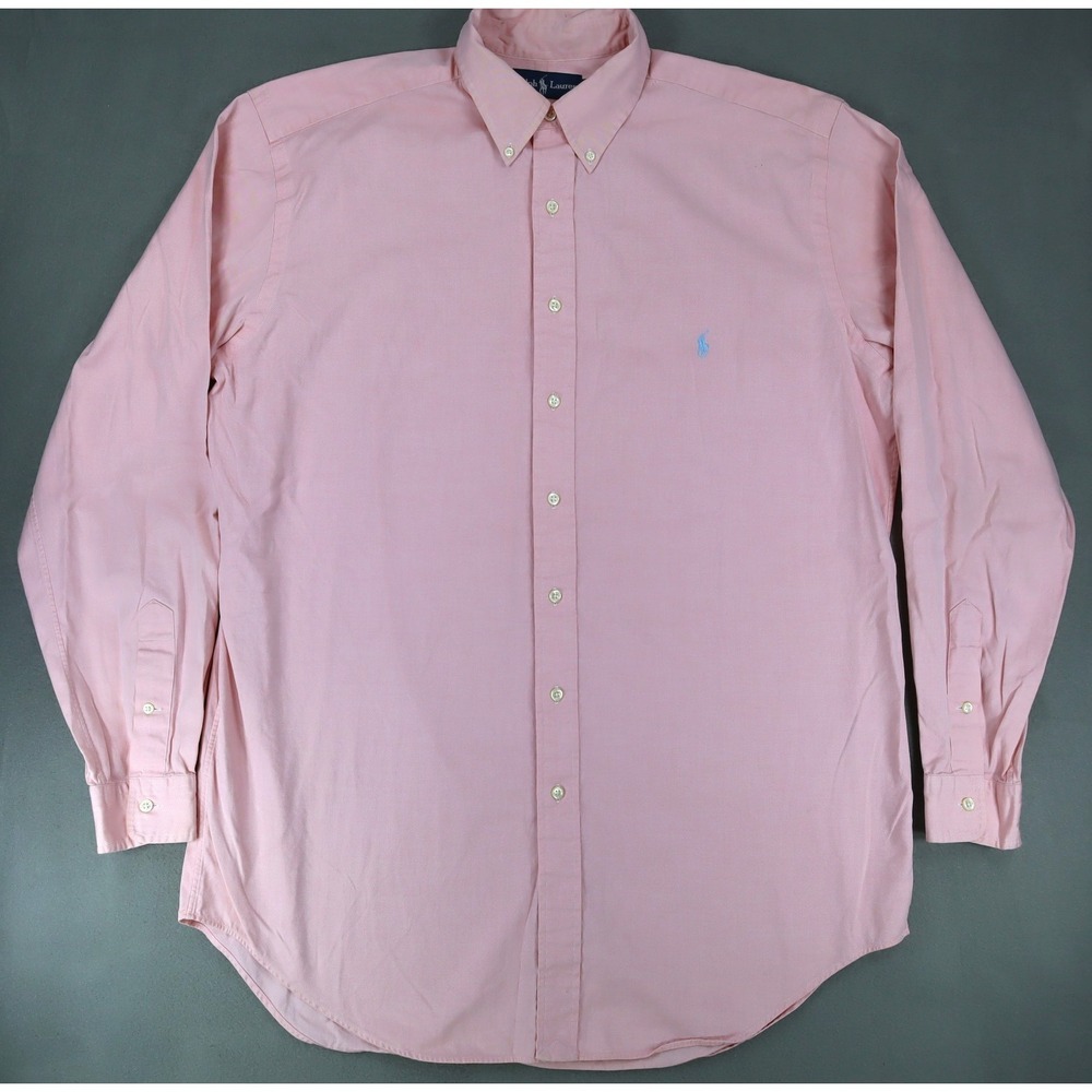 Polo Ralph Lauren Men Shirt 16.5 36/37 Tall Pink Cotton Long Sleeve Button Down‎